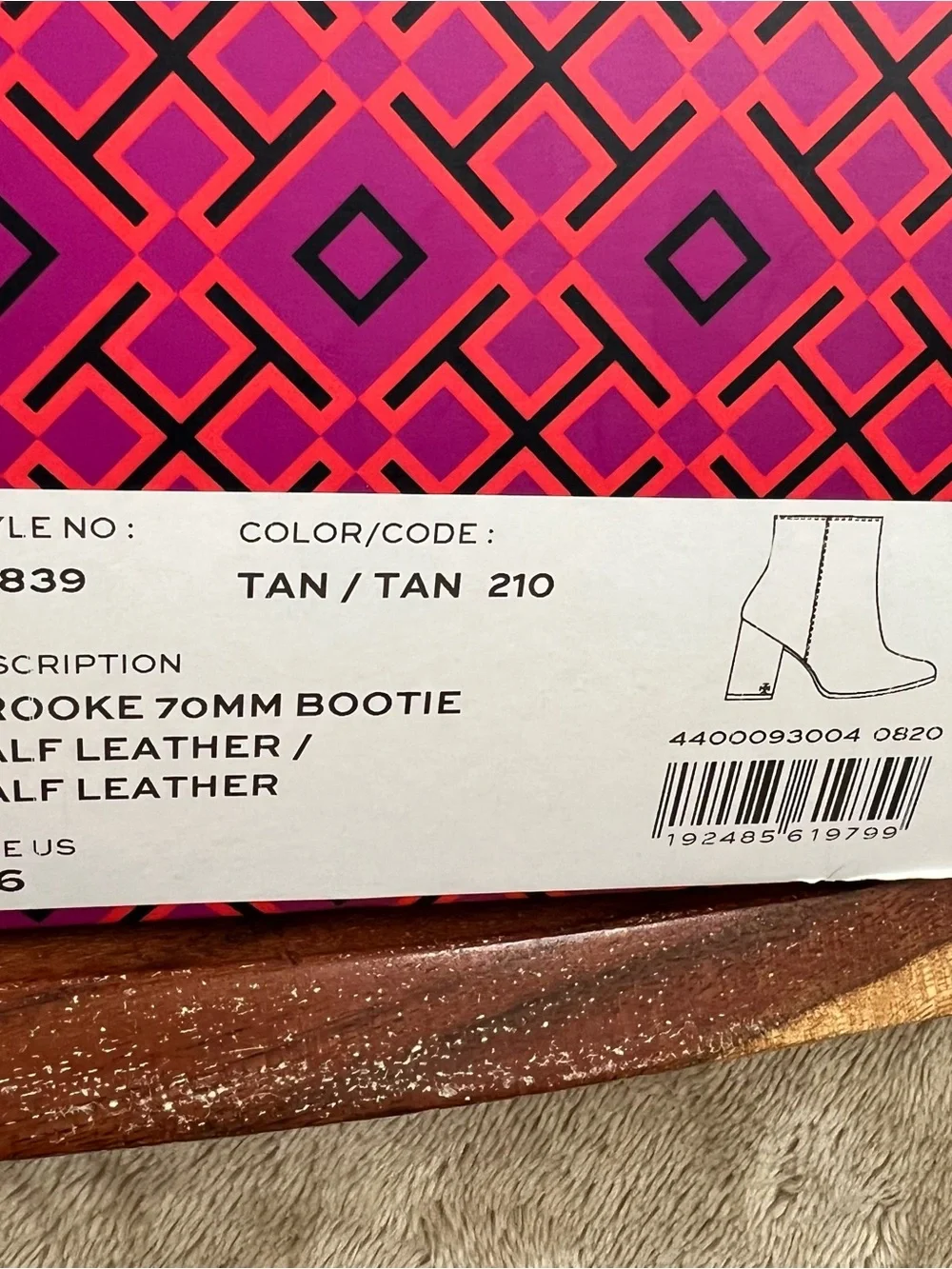 Tory Burch Leather Block Heel Ankle Booties Tan Camel Cognac 6M Classic